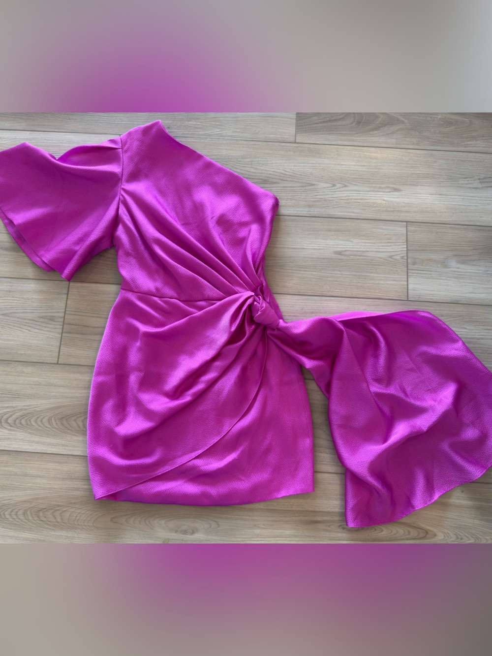 Solace London Marcie Mini Fuchsia One-Shoulder Knot Dress